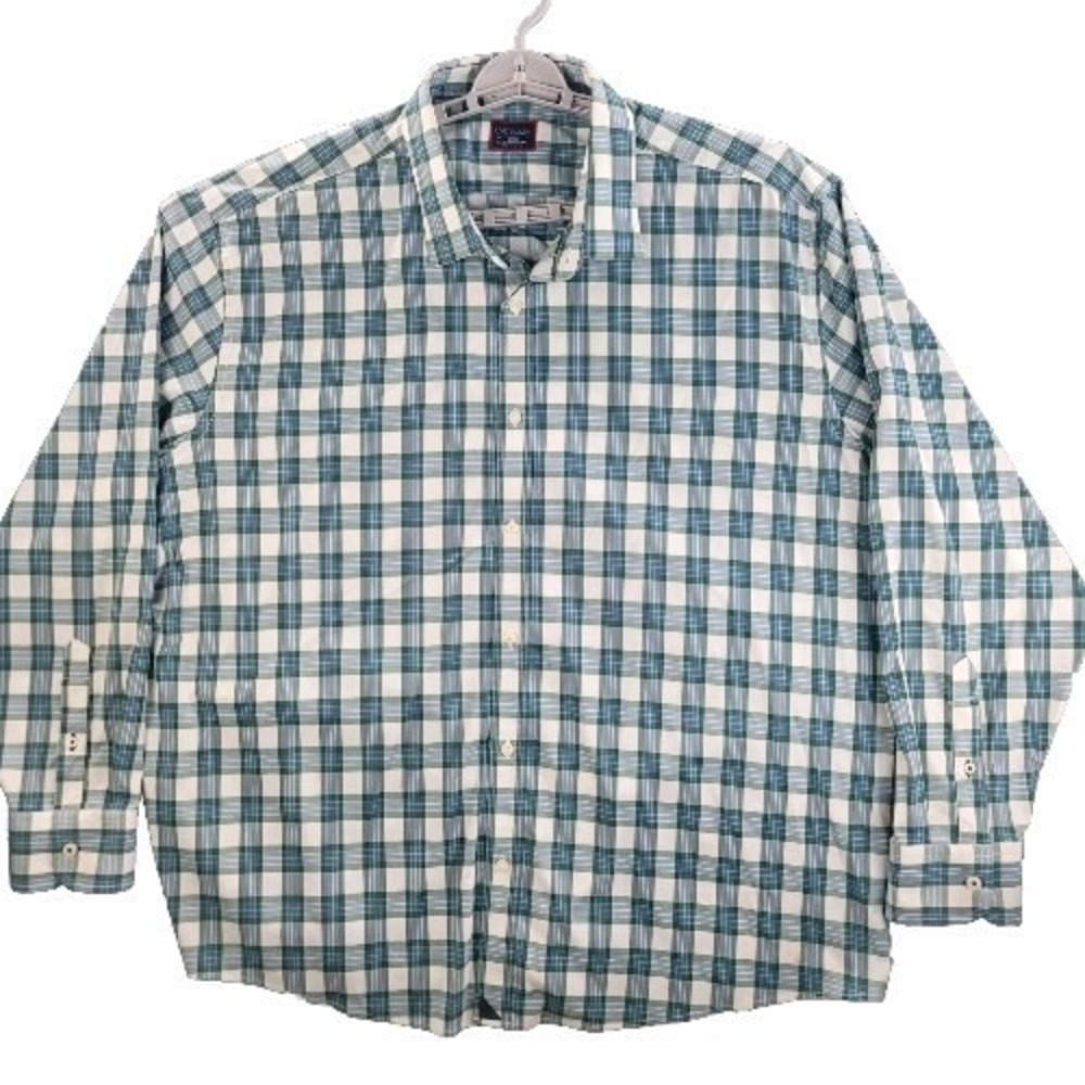 Untuckit Shirt Green White Blue Men 3XLC Plaid Long Sleeve Button Up Casual